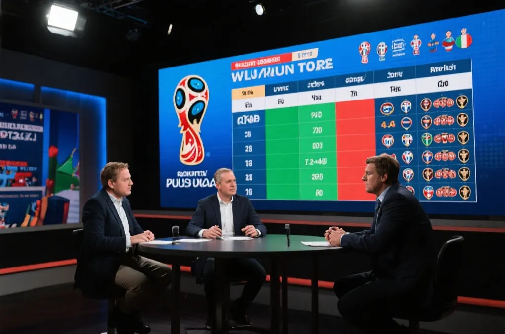 足球评论员与数据模型对比分析的世界杯赛前讨论场景